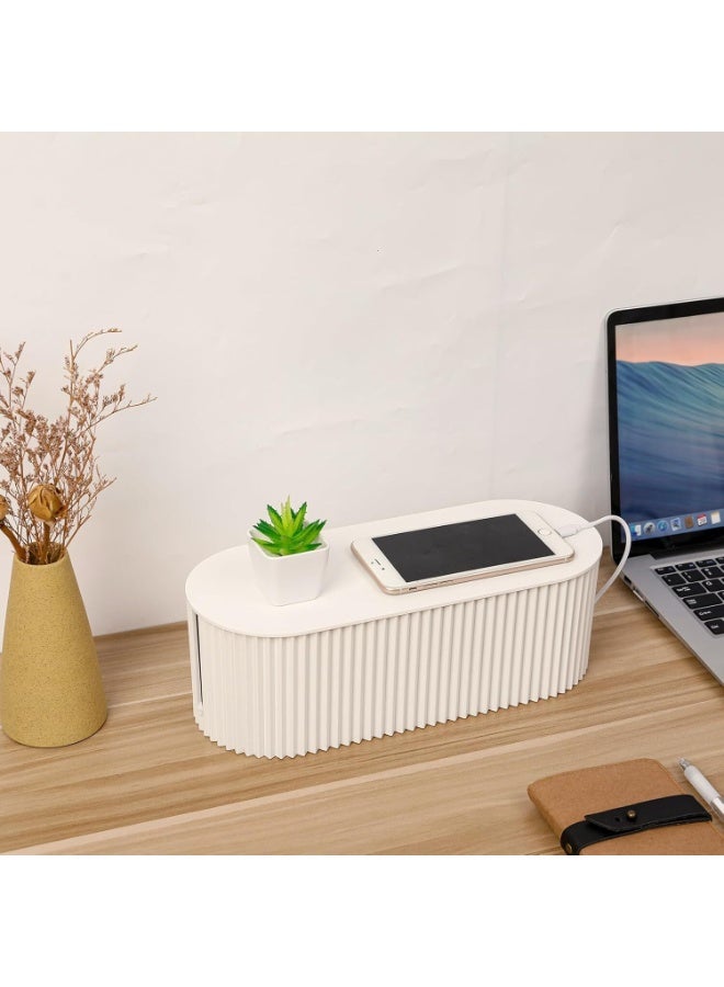FAYET Cable Management Box with Lid, White Plastic Cord Organizer for Power Strips and Surge Protectors, Large-Capacity Cable Hider for Desk or Floor Use in Home and Office(33*14*13cm） - Image 5